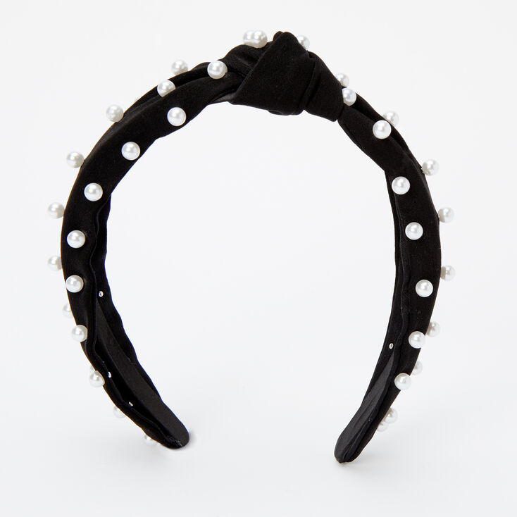 Claire's Serre-tête noué en imitation velours avec perles d’imitation - Noir