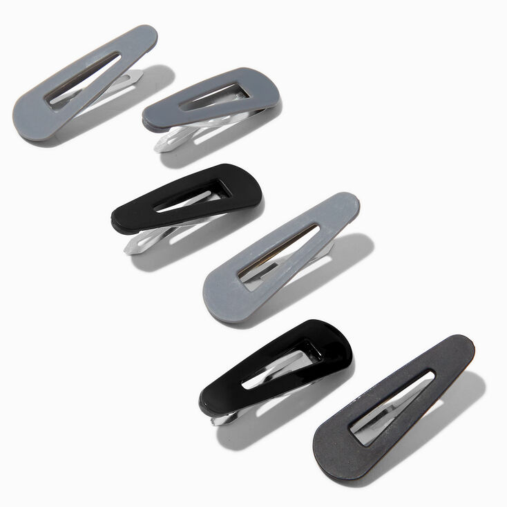 Matte Black &amp; Gray Snap Hair Clips - 6 Pack,