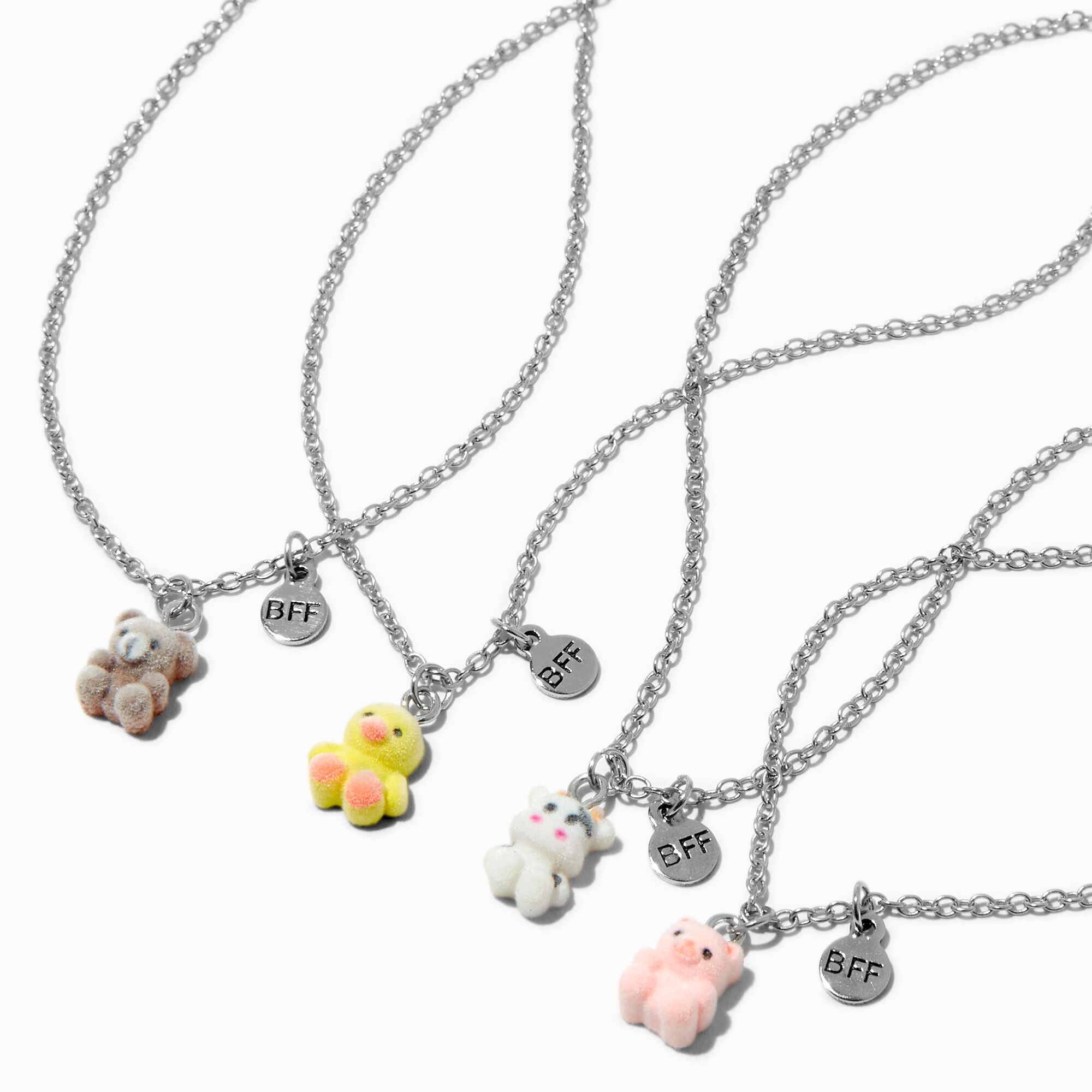 View Claires Best Friends Flocked Animal Pendant Necklaces 4 Pack Silver information