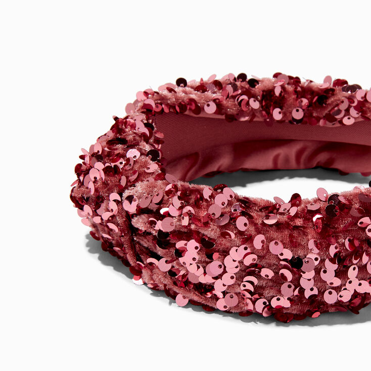 Serre-t&ecirc;te nou&eacute; &agrave; sequins rose tendre,