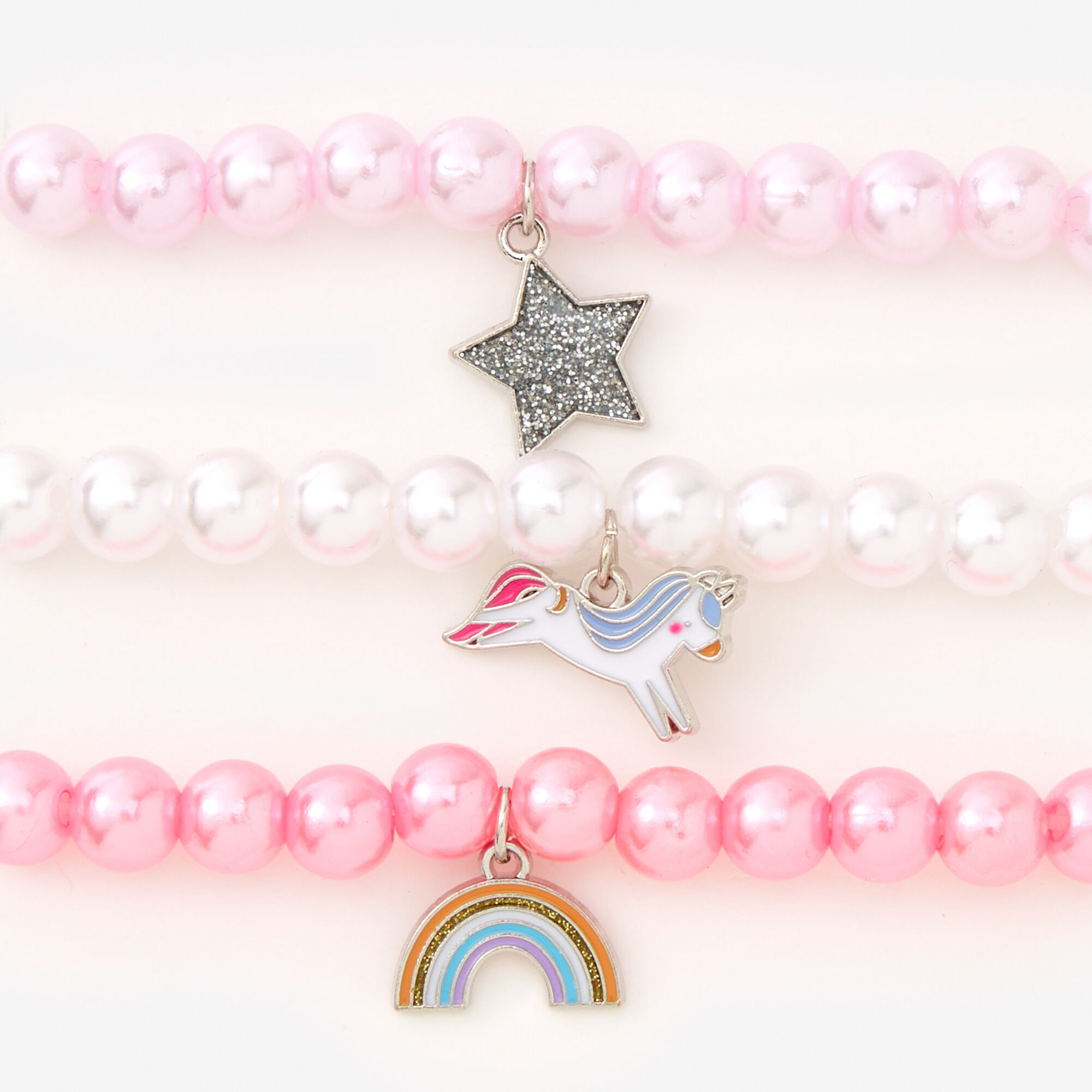 Claire's Club Monochromatic Pink Unicorn Beaded Stretch Bracelets - 3 Pack,