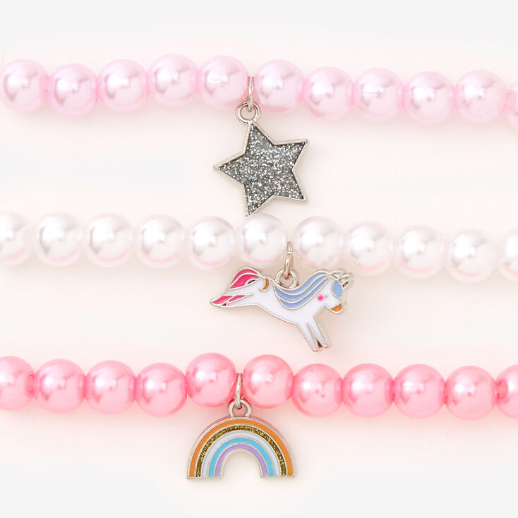 Claire&#39;s Club Monochromatic Pink Unicorn Beaded Stretch Bracelets - 3 Pack,