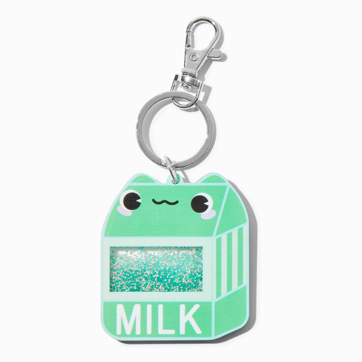 Porte-cl&eacute;s &agrave; paillettes rempli d&rsquo;eau carton milkshake grenouille,