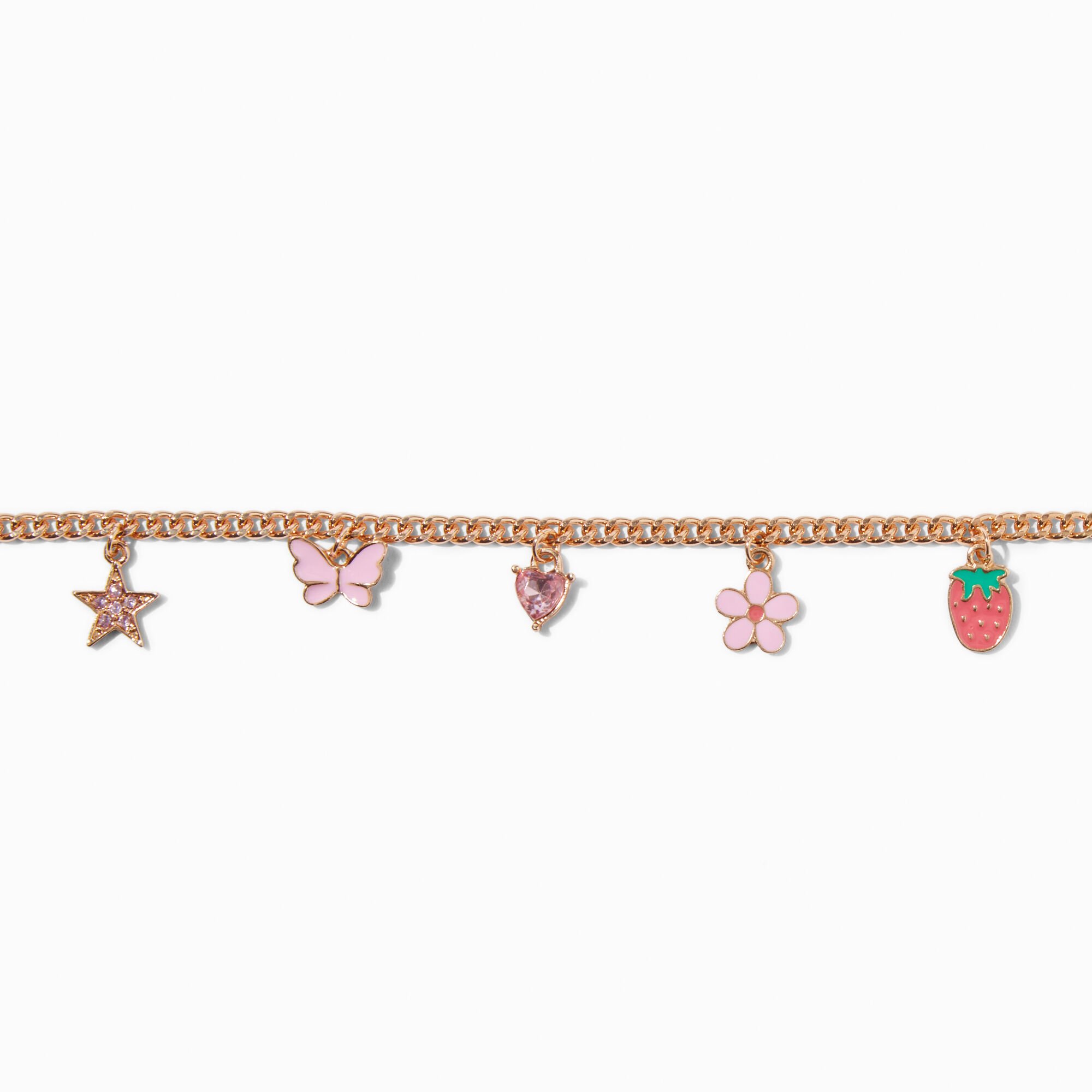 Gold-tone Strawberry Charm Curb Bracelet,