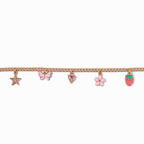 Gold-tone Strawberry Charm Curb Bracelet,