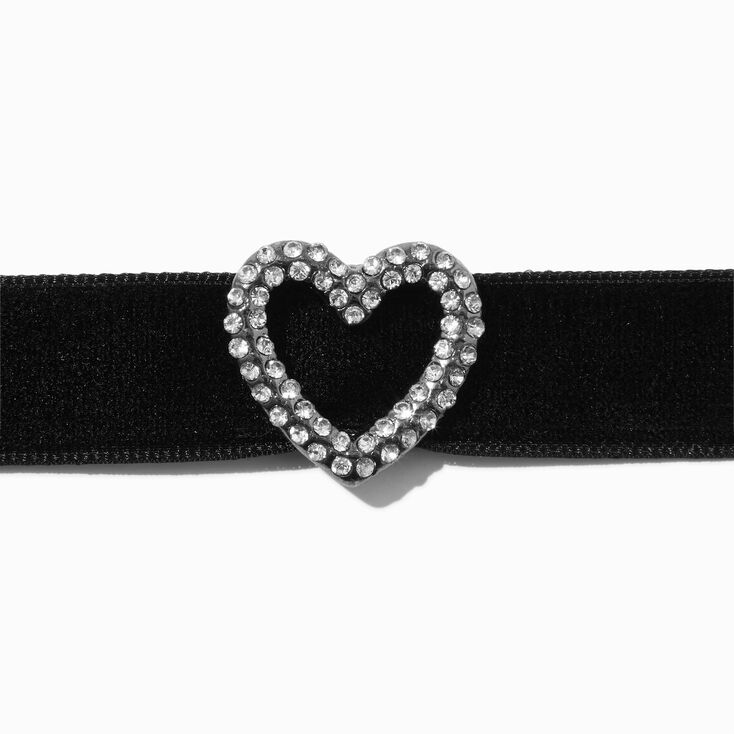 Silver-tone Embellished Heart Velvet Choker Necklace,