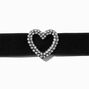 Silver-tone Embellished Heart Velvet Choker Necklace,
