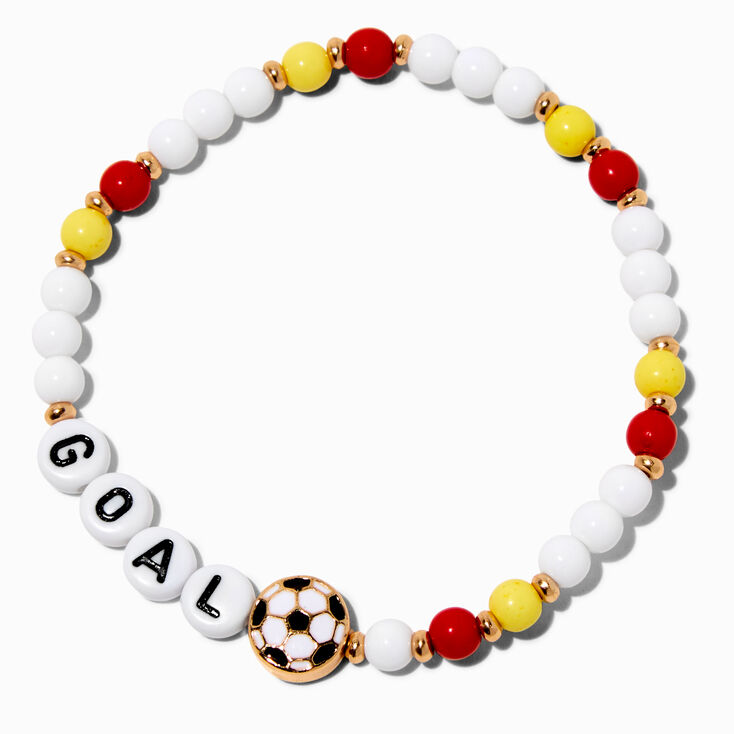 White &#39;&#39;Goal&#39;&#39; Football Beaded Stretch Bracelet,