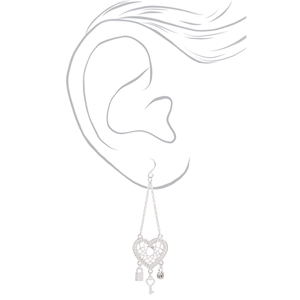 Pendantes attrape-rêves cœur 6,3 cm couleur argenté,