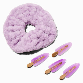 Purple Scrunchie &amp; No-Crease Hair Clip Makeup Bag Set,