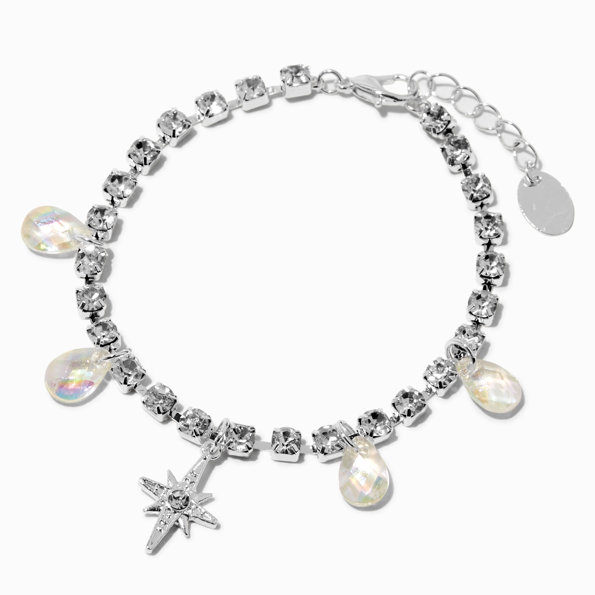 Bracelet à breloques avec chaîne en strass étoile couleur argentée,