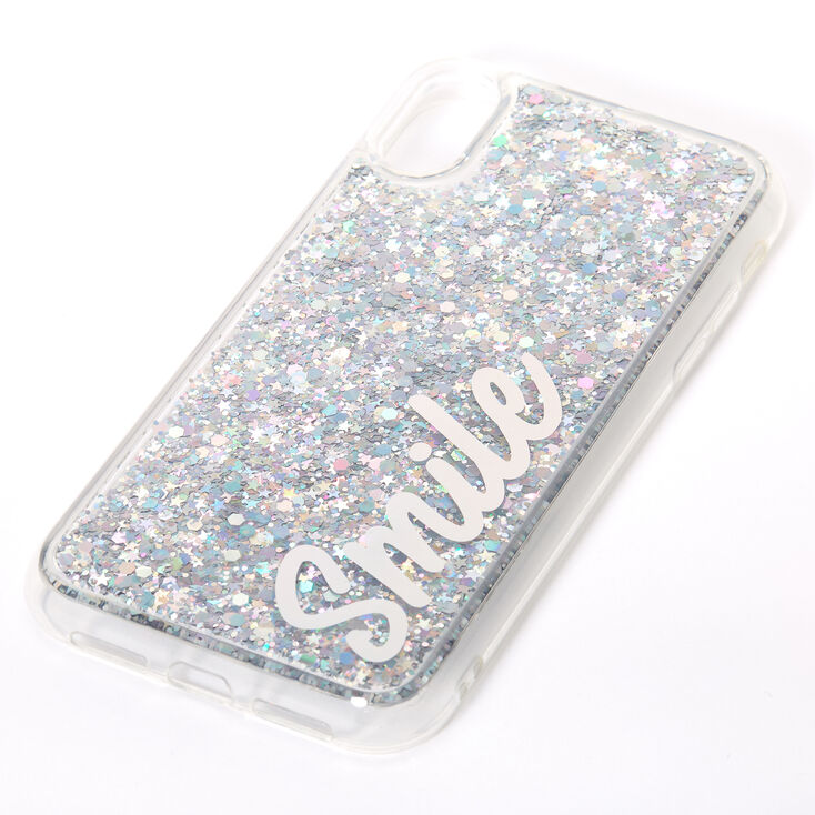Claire's Coque de portable « Smile » remplie de liquide avec paillettes argentées - Compatible avec iPhone XR