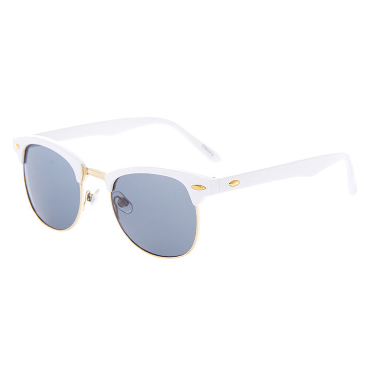 Gold Retro Browline Sunglasses - White,