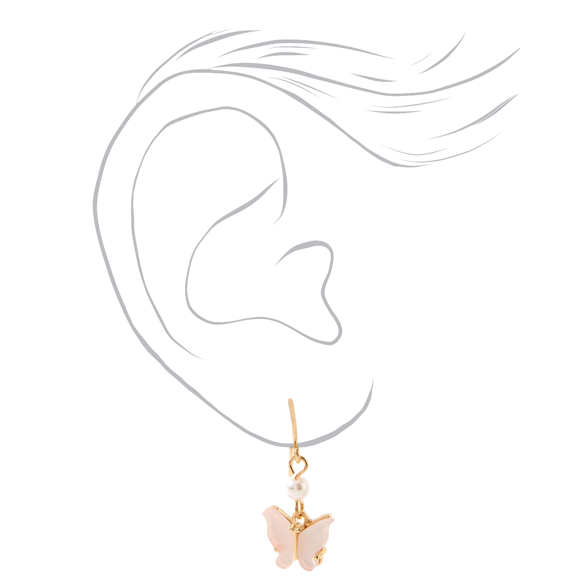 Pink Butterfly Pendant Necklace, Bracelet, & Earrings Set - 3 Pack,