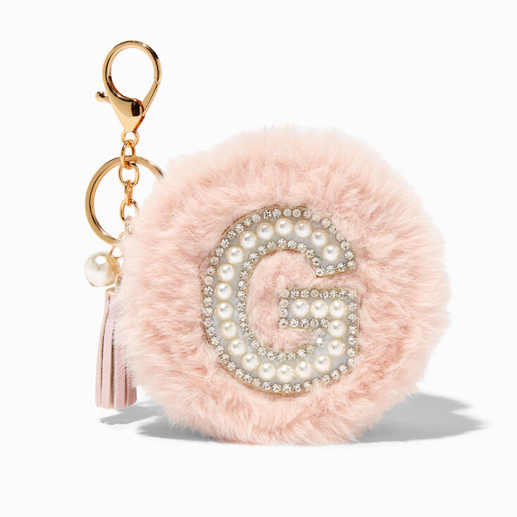 Blush Pink Furry Pearl Initial Coin Purse Keyring - G,