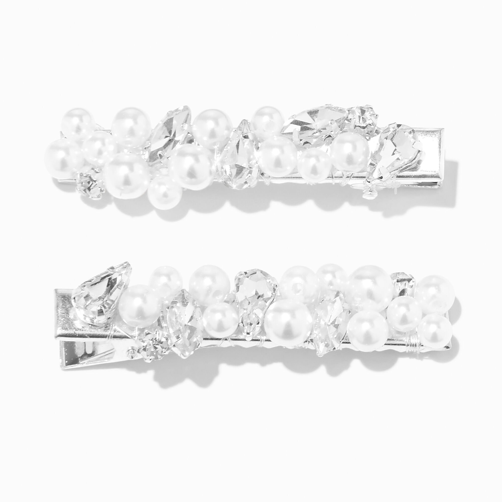 View Claires Tone Crystal Pearl Bobby Pins 2 Pack Silver information