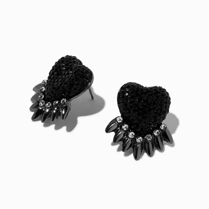 Black Heart Spike Stud Earrings ,