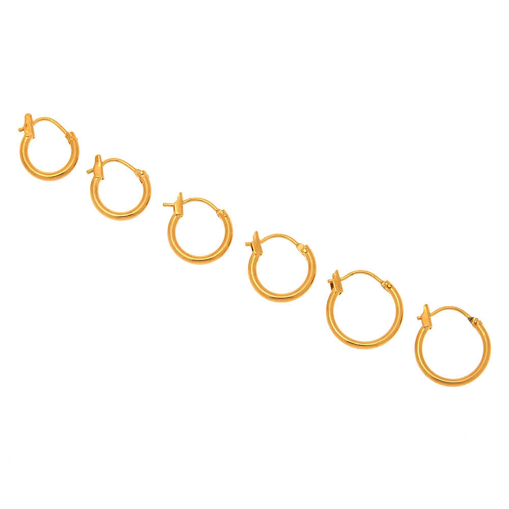 18ct Gold Plated Hinged Hoop Earrings - 3 Pack,