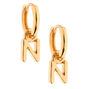 Gold 10MM Initial Huggie Hoop Earrings - N,