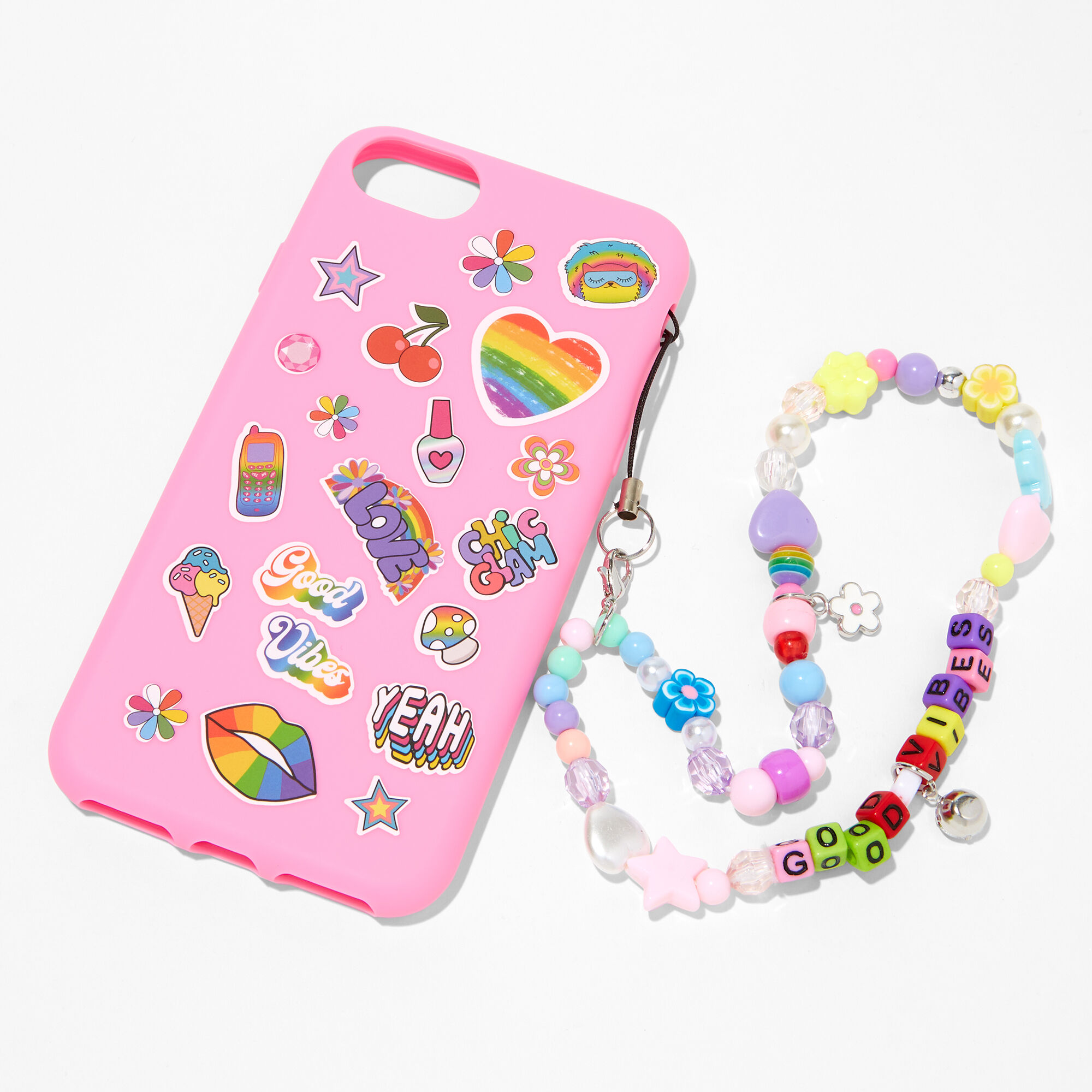Pink Y2K Protective Phone Case with Lanyard - Fits iPhone® 6/7/8/SE,