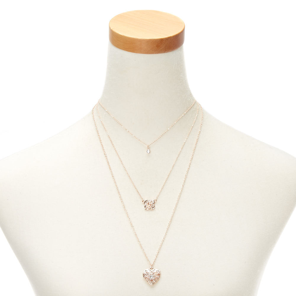Rose Gold Romantic Heart Multi Strand Necklace,