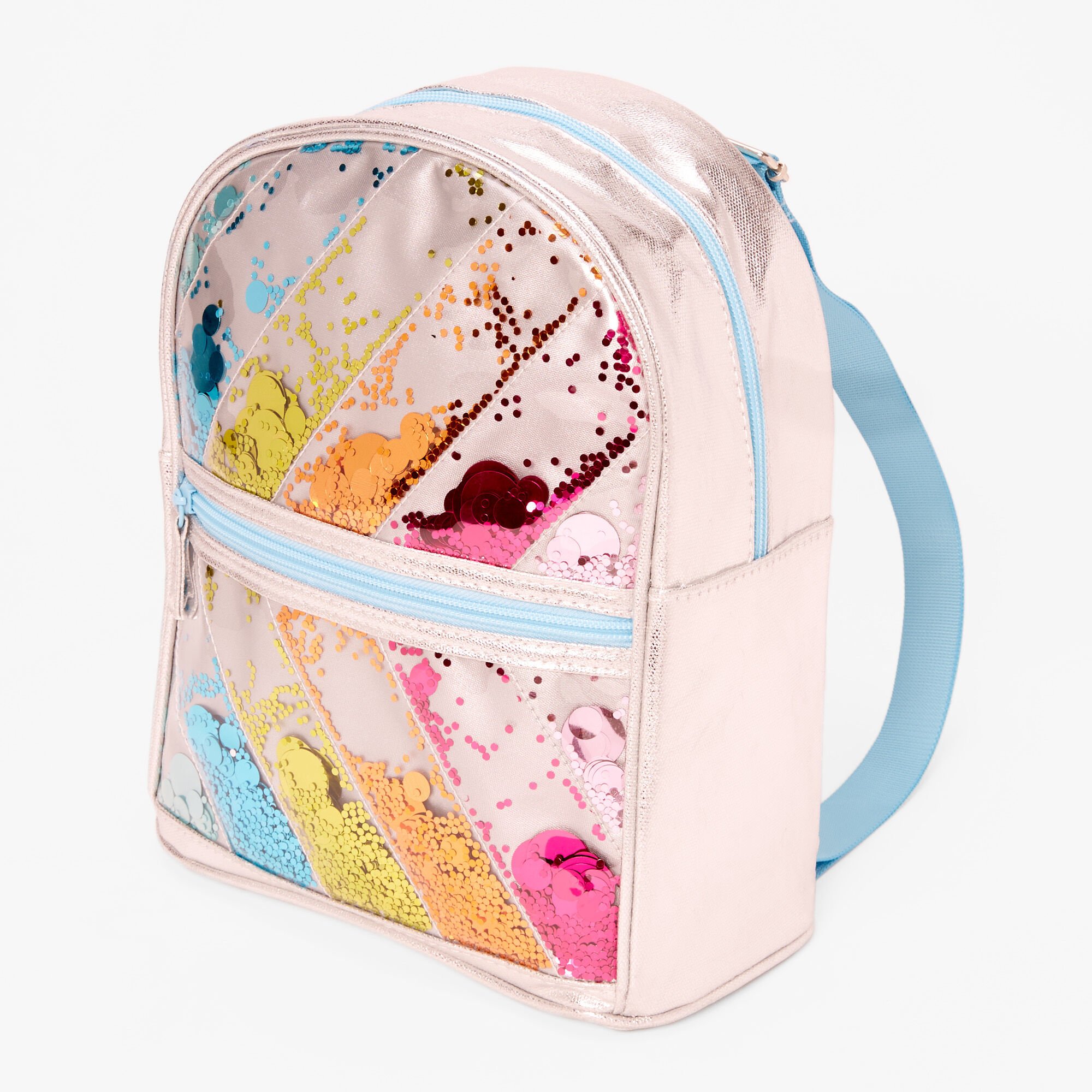 Claire's Mini sac à dos avec confettis mobiles arc-en-ciel à chevrons