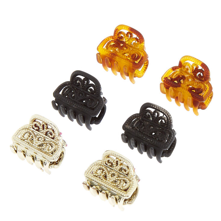 Claire's Lot de 6 mini pinces à cheveux aux couleurs neutres avec motifs en filigrane