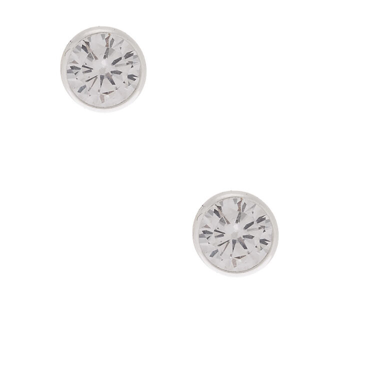 Sterling Silver Cubic Zirconia 6MM Bezel Stud Earrings,