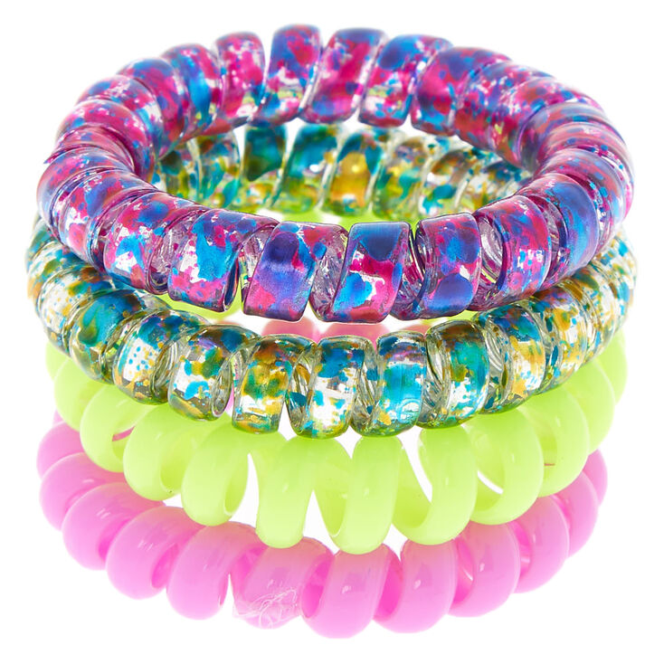 Neon Splatter Spiral Hair Ties - 4 Pack,