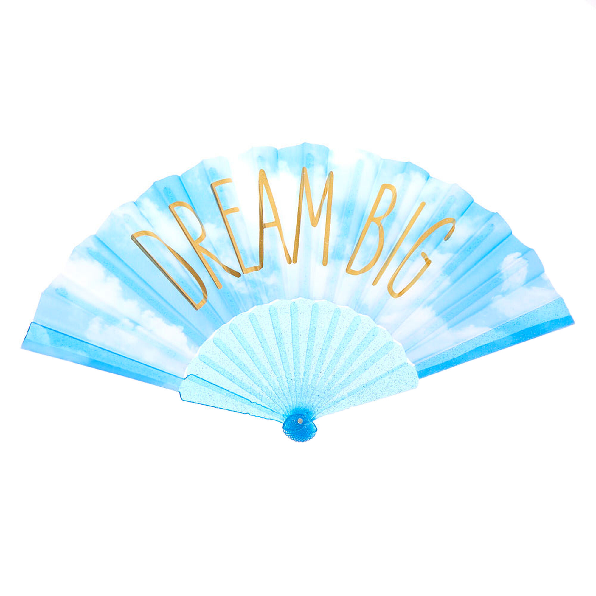 View Claires Dream Big Clouds Folding Fan Blue information