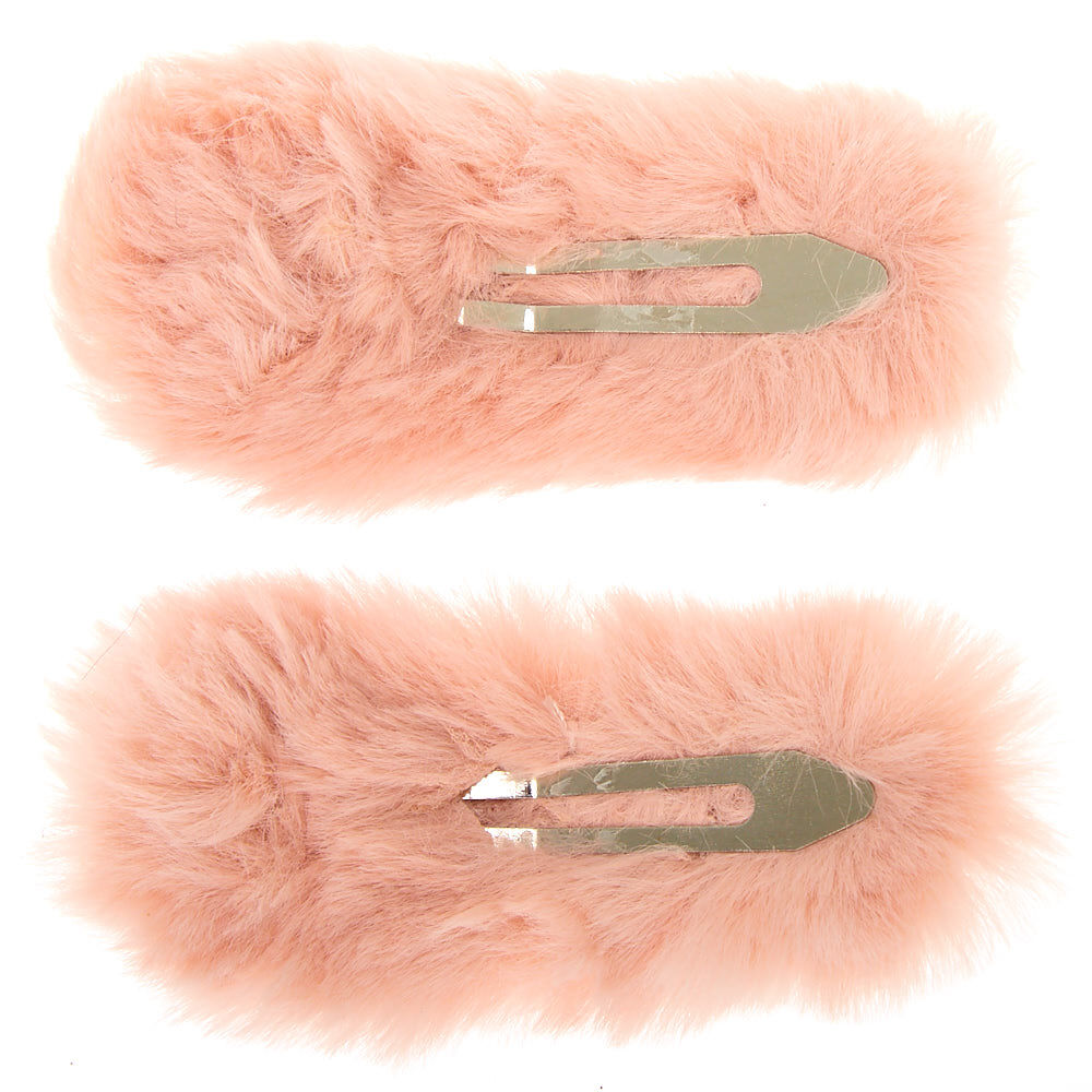 Faux Fur Snap Hair Clips - Pink, 2 Pack,