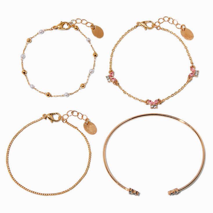 Pink  Crystal Butterfly Gold-tone Bracelet Set - 4 Pack,