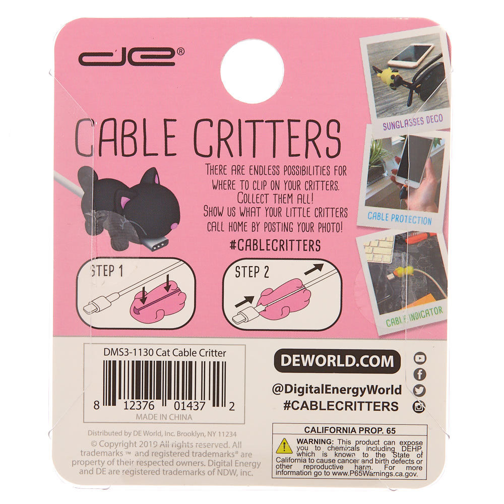 Glitter Cat Cable Critter - Black,