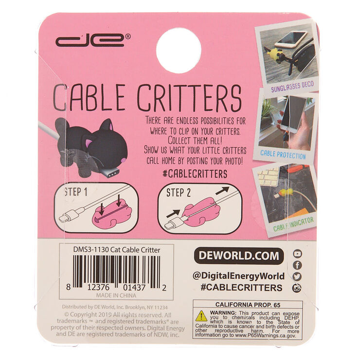 Glitter Cat Cable Critter - Black,