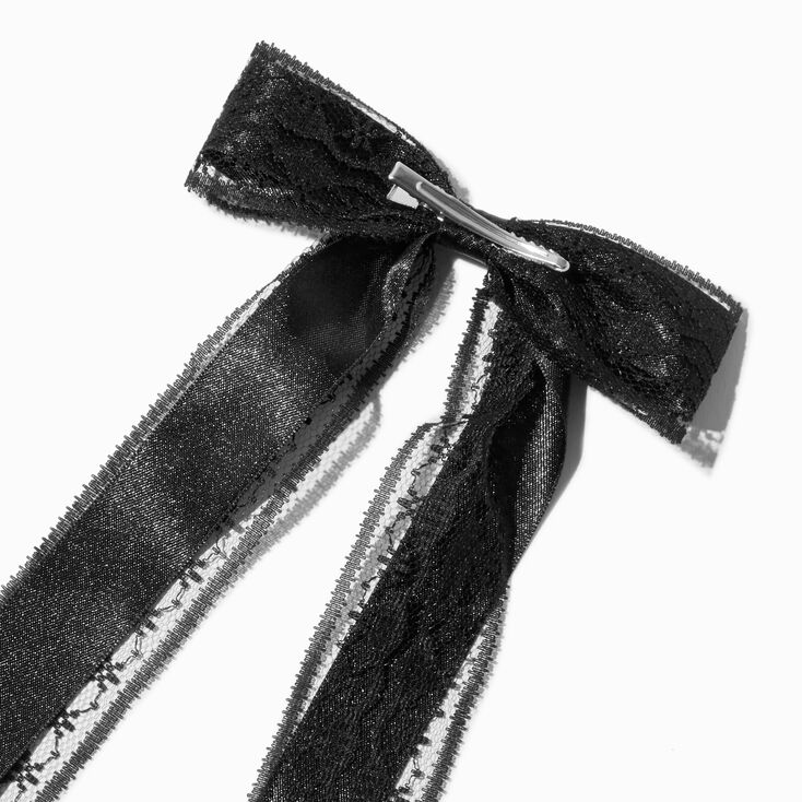 Black Lace Satin Hair Bow Clip,