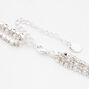 Silver Rhinestone Pearl Multi Strand Choker Necklace,