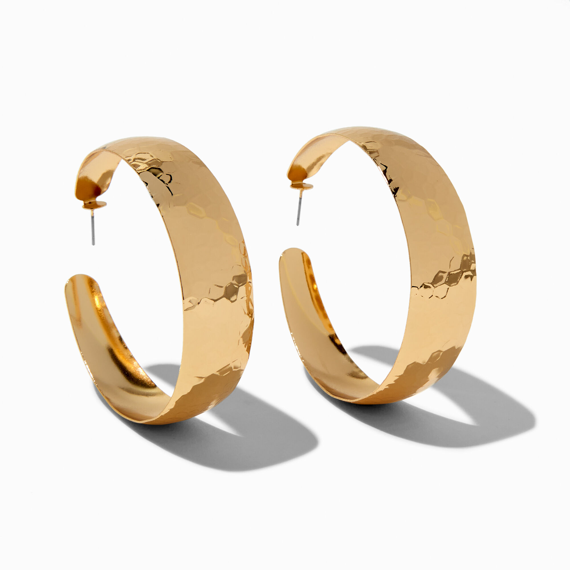 View Claires Tone 70MM Textured Flat Hoop Earrings Gold information