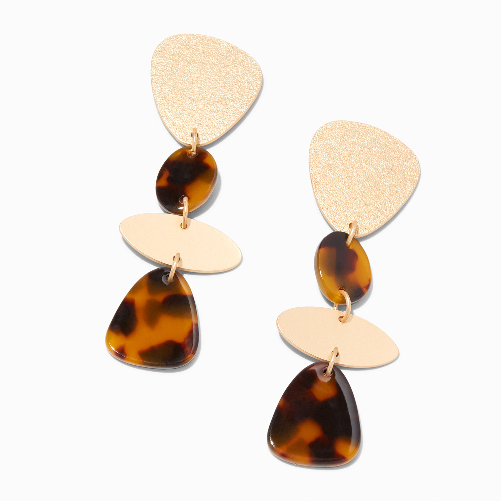 View Claires Tone 3 Tortoiseshell Geometric Linear Drop Earrings Gold information