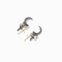 Mixed Metal 1&quot; Crescent Moon Cross Stud Earrings,