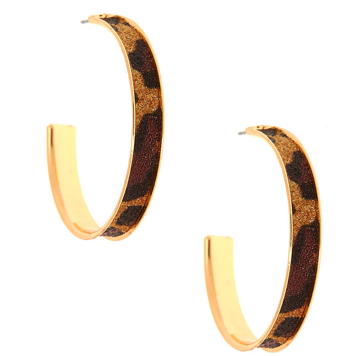 Claire's Créoles à imprimé léopard pailleté 40 mm couleur doré