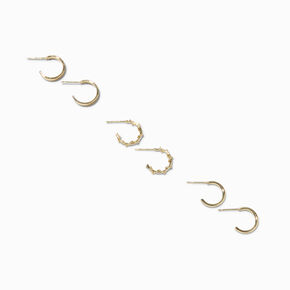 Gold-tone 12mm Textured Huggie Hoop Earrings - 6 Pack,