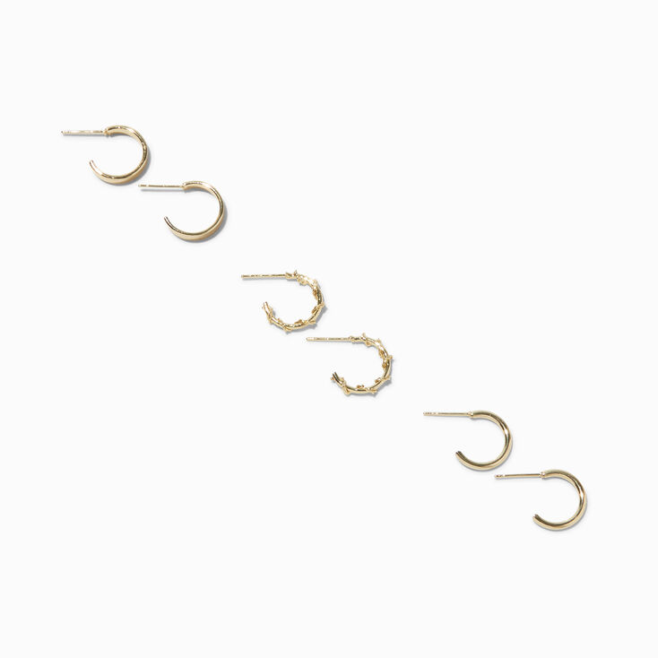 Gold-tone 12mm Textured Huggie Hoop Earrings - 6 Pack,
