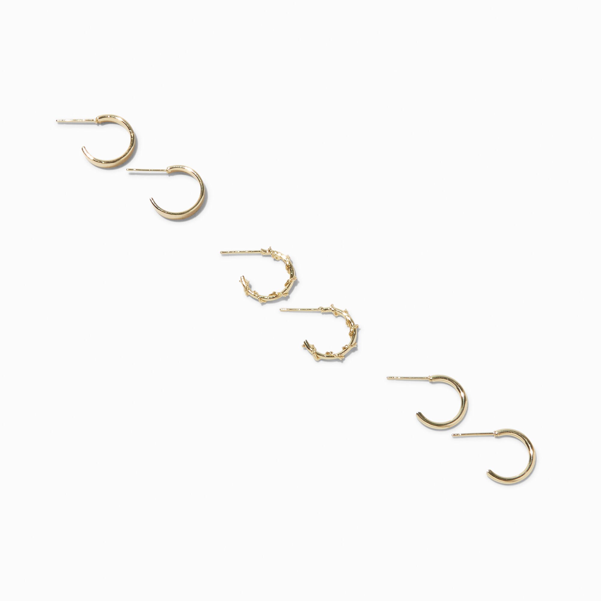 View Claires Tone 12MM Textured Huggie Hoop Earrings 6 Pack Gold information