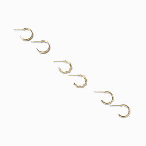 Gold-tone 12MM Textured Huggie Hoop Earrings - 6 Pack,