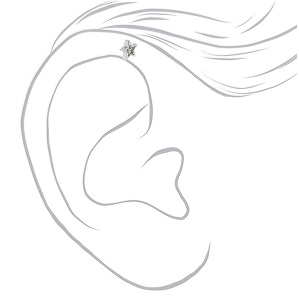 Silver Cubic Zirconia 16G Star Helix Stud,