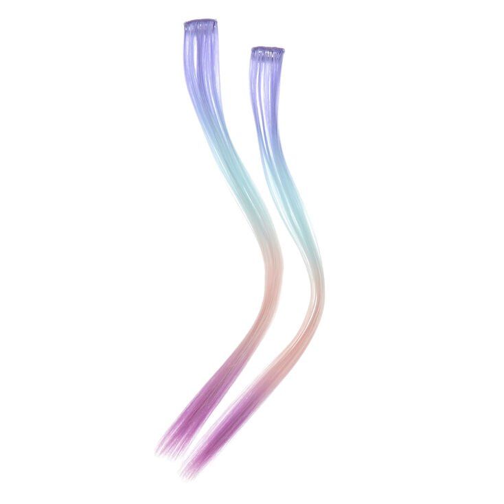 Claire's Extensions de cheveux synthétiques à clip avec dégradé bleu et rose pastel - Lot de 2