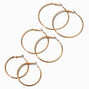 Gold-tone 40mm 50mm, &amp; 60mm Graduated Hoop Earrings - 3 Pack,