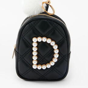 Initial Pearl Mini Backpack Keychain - Black, D,
