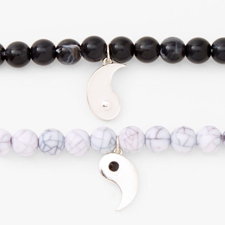 Bracelets &eacute;lastiques perl&eacute;s effet marbr&eacute; yin yang - Lot de 2,