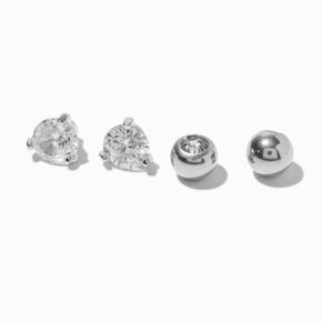 Silver-tone Stainless Steel Cubic Zirconia Belly Bar Replacement Balls - 4 Pack,